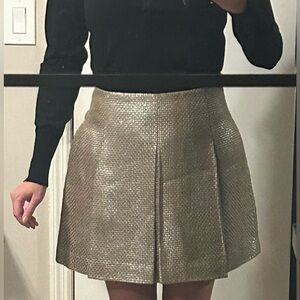 Banana Republic Pleated Metallic Tweed Wool-Blend Mini Skirt with Pockets